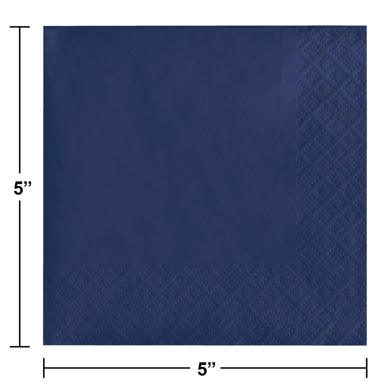 Creative Converting Touch of Color 200 Count 2-Ply Paper Beverage Napkins, Navy Blue , 5" x 5" - 251137 - Image 3